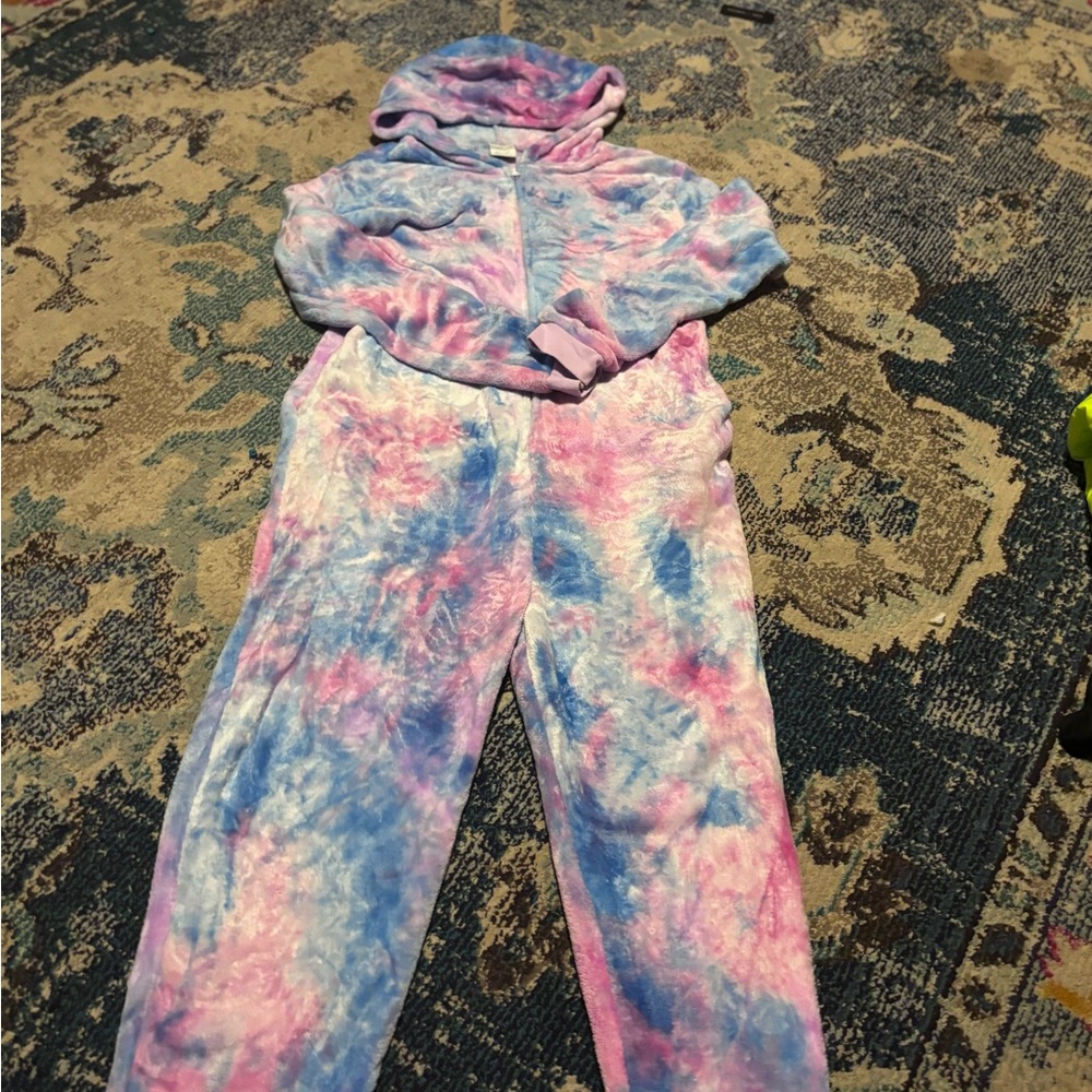 Tie-Dye Hooded Onesie/Soft/Fuzzy/COMFORTABLE&CUTE/Med